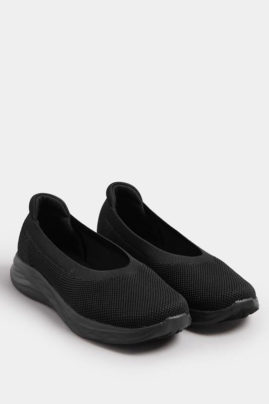 Black Slip On Knit Trainers In Extra Wide EEE Fit | Yours Clothing 1