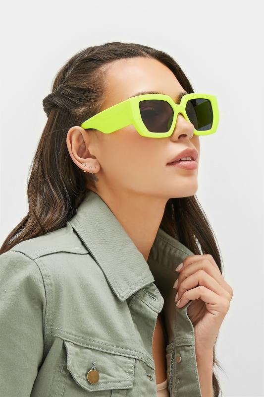  Lime Green Frame Oversized Sunglasses | Yours Clothing  1