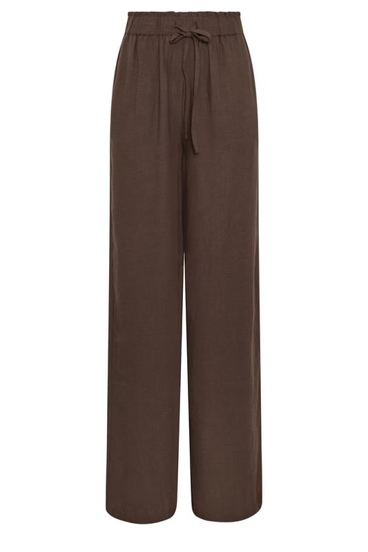 LTS Tall Women's Chocolate Brown Linen Wide Leg Trousers | Long Tall Sally 5