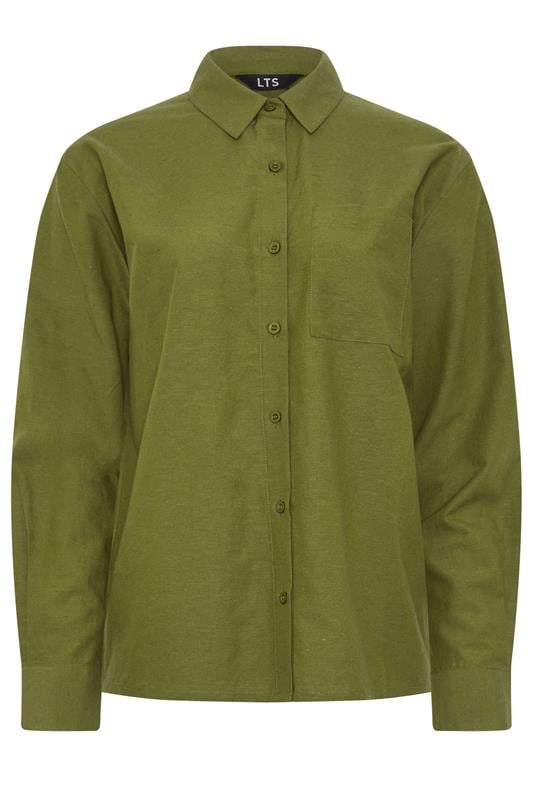 LTS Tall Women's Olive Green Relaxed Linen Long Sleeve Shirt | Long Tall Sally 6
