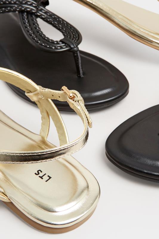 LTS Gold T-Bar Swirl Flat Sandals In Standard Fit | Long Tall Sally 6
