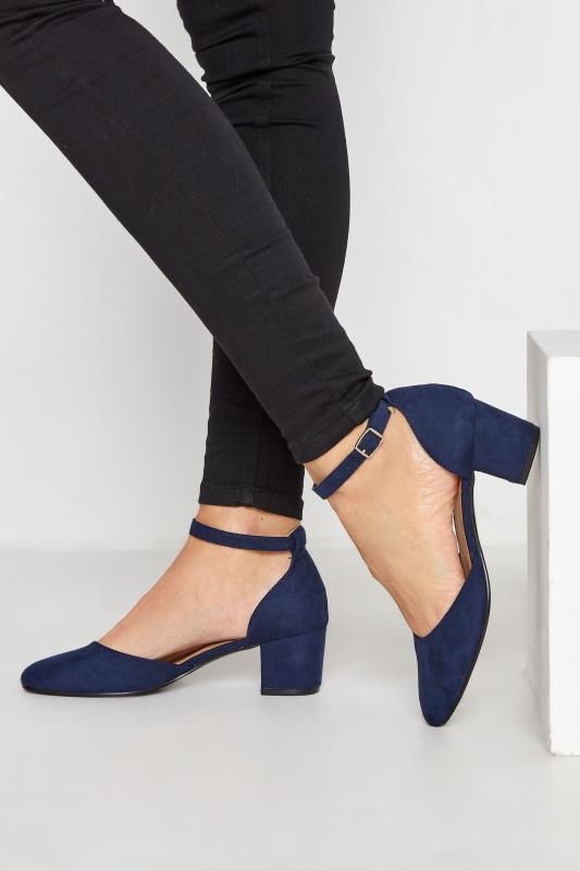LTS Navy Blue Block Heel Court Shoes In Standard Fit | Long Tall Sally 1