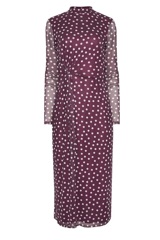 Tall  LTS Tall Berry Red Spot Mesh Long Sleeve Maxi Dress