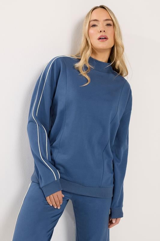 LTS Tall Women's Blue Piped High Neck Sweatshirt | Long Tall Sally 2