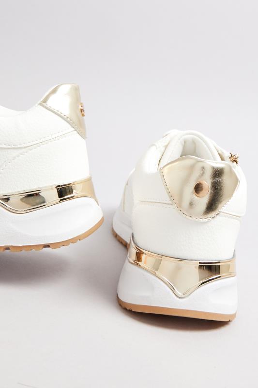 White & Gold Zip Detail Trainers In Wide E Fit | Yours Clothing  4