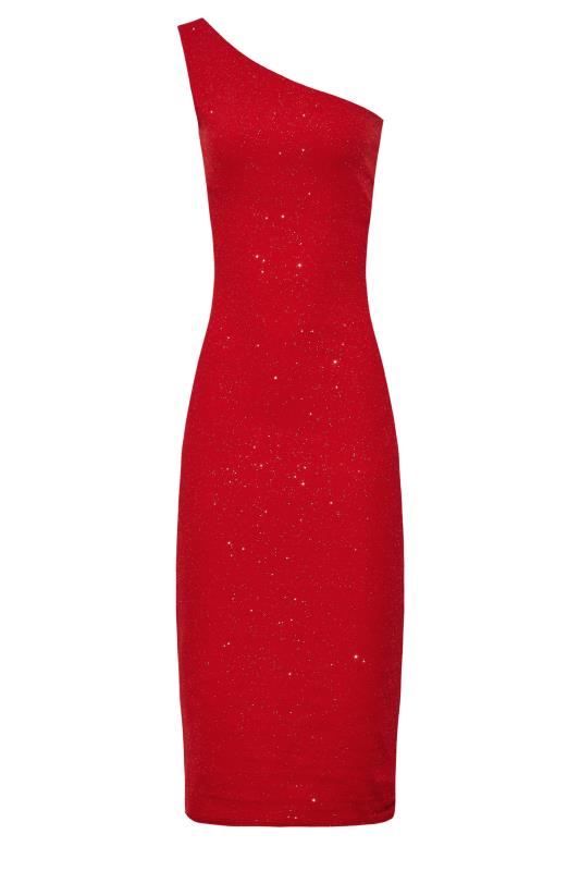LTS Tall Women's Red Glitter One Shoulder Midi Dress | Long Tall Sally 6