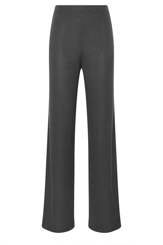 LTS Tall Women's Charcoal Grey Ribbed Wide Leg Trousers | Long Tall Sally  6