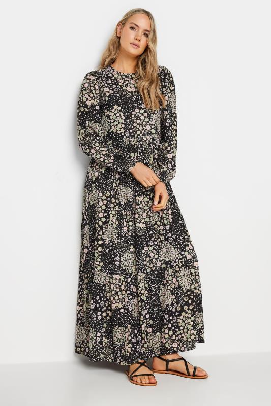 LASTINCH All Size's Black Floral Printed Wrap Style Maxi Dress