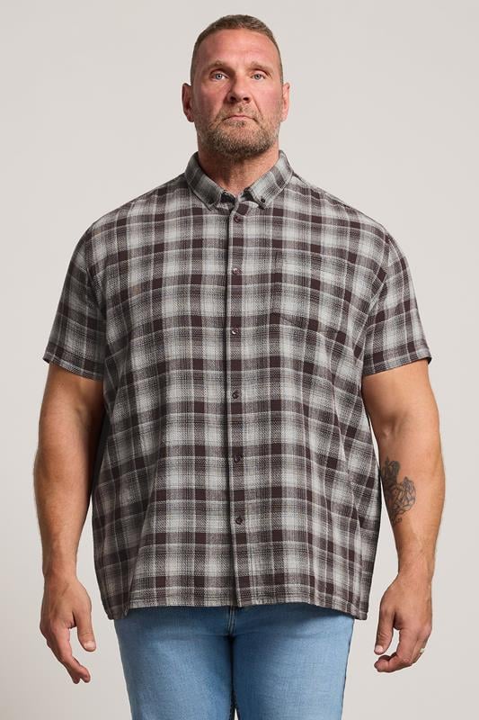 BadRhino Big & Tall Brown Check Stripe Short Sleeve Shirt