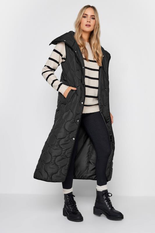 LTS Tall Black Funnel Neck Quilted Longline Gilet | Long Tall Sally 1