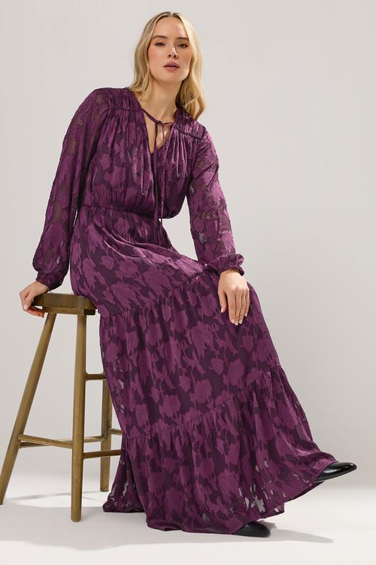LTS Tall Purple Jacquard Boho Maxi Dress | Long Tall Sally 2