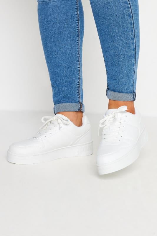 Plus Size  Yours White Chunky Lace Up Trainer In Wide E Fit
