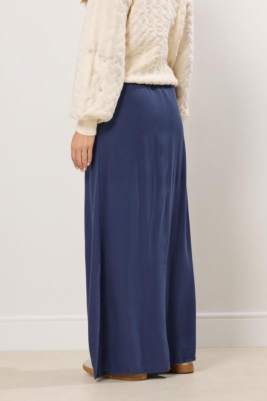 LTS Tall Navy Blue Acid Wash Side Split Maxi Skirt | Long Tall Sally 3