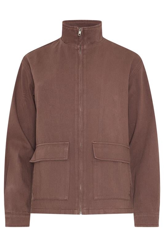 LTS Tall Women's Chocolate Brown Cotton Funnel Neck Jacket | Long Tall Sally 5