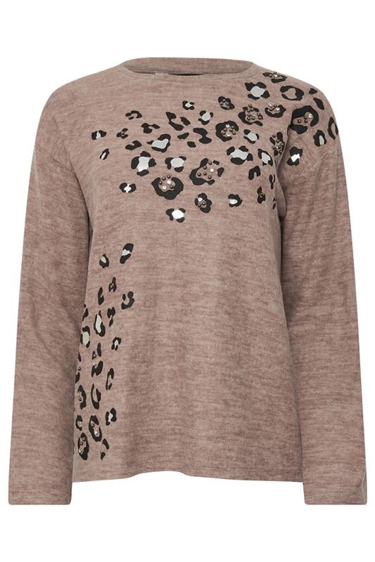 LTS Tall Brown Animal Embellished Jumper | Long Tall Sally 1