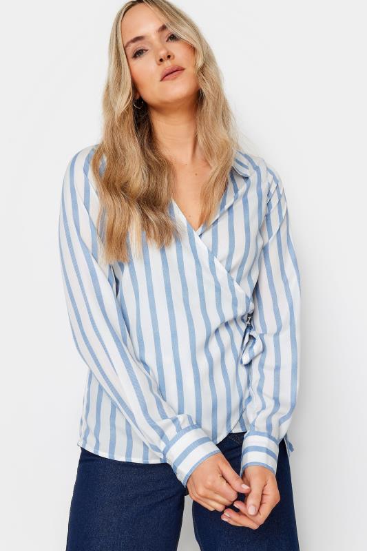 LTS Tall Womens Blue & White Stripe Collared Wrap Top | Long Tall Sally 5