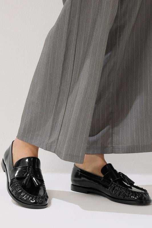 Tall  LTS Black Patent Tassel Flat Loafers