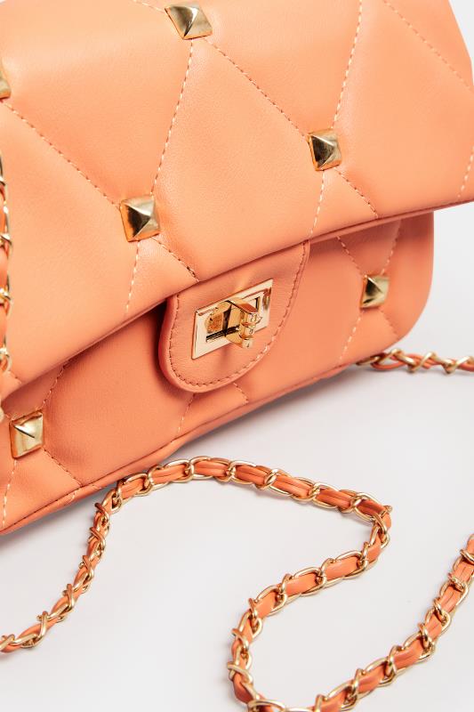 Orange Studded Quilted Chain Bag | Yours Clothing 5