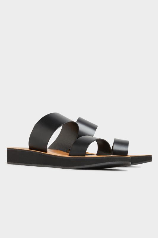 LTS Black Two Strap Flat Sandals In Standard Fit | Long Tall Sally 2