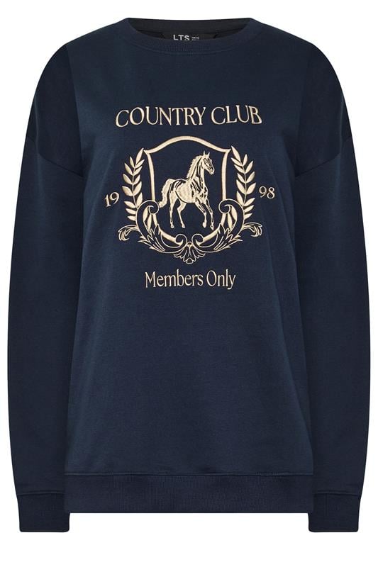LTS Tall Women's Navy Blue 'Country Club' Embroidered Slogan Sweatshirt | Long Tall Sally 5