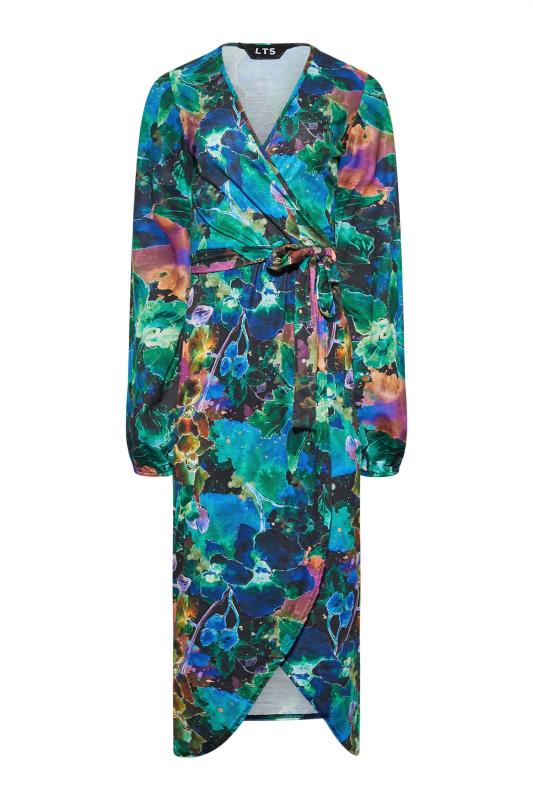 LTS Tall Women's Black & Blue Floral Midi Wrap Dress | Long Tall Sally 6