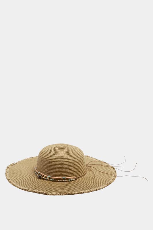 Brown Bead Detail Straw Hat