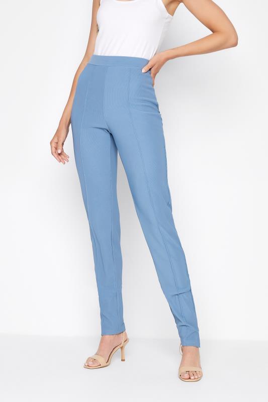 LTS Tall Women's Blue Ribbed Slim Leg Trousers | Long Tall Sally  1