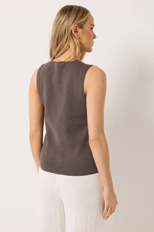 LTS Tall Women's Chocolate Brown Button Vest Top | Long Tall Sally 2