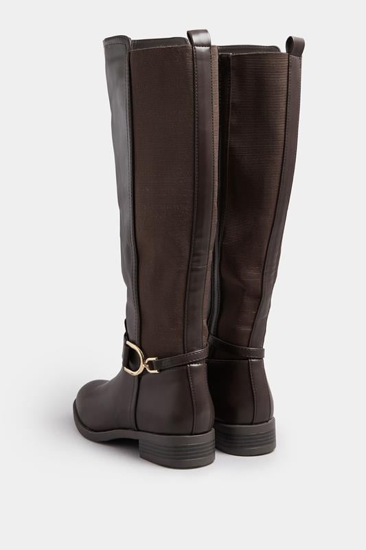Brown Buckle Stretch Back Knee High Boots In Standard Fit | Yours Clothing 4