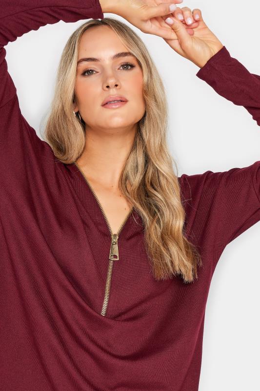 LTS Tall Burgundy Red Zip Front Top | Long Tall Sally  3