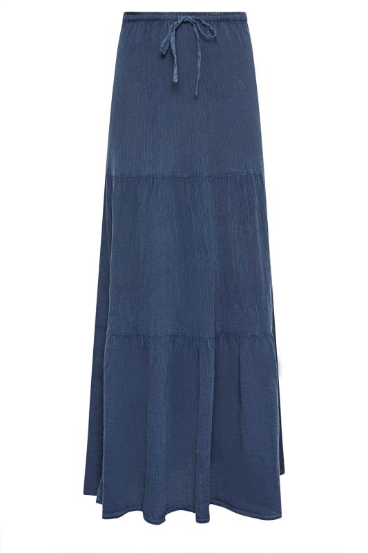 LTS Tall Women's Navy Blue Acid Wash Tiered Maxi Skirt | Long Tall Sally 5