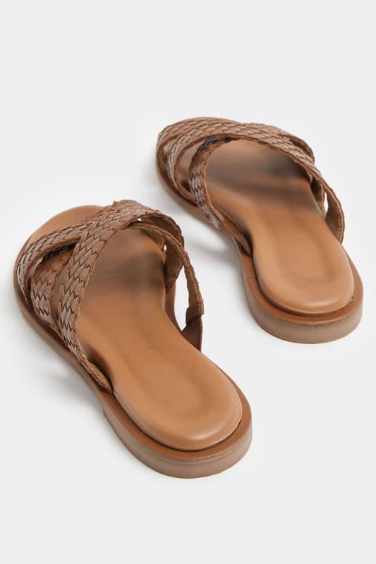 Brown Woven Cross Strap Footbed Sandals In Wide E Fit | Yours Clothing 4