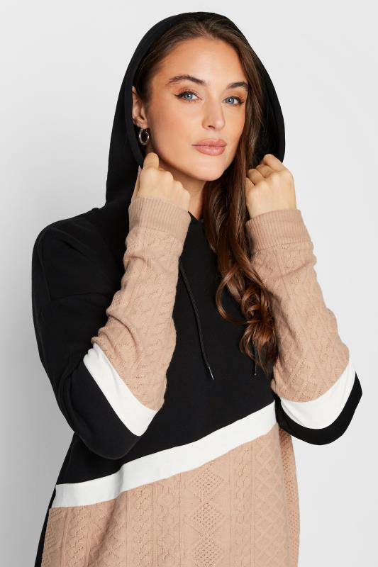 LTS Tall Black & Pink Colour Block Cable Knit Hoodie | Long Tall Sally 4