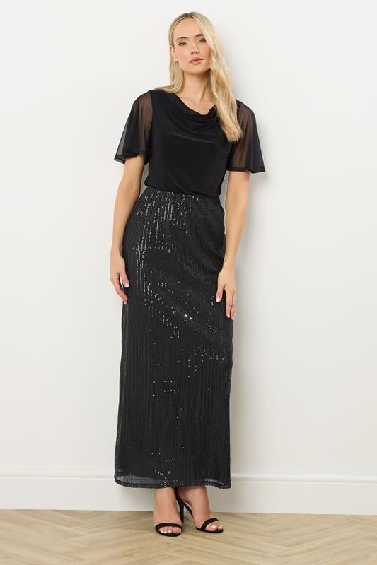 Tall  LTS Tall Black Sequin Maxi Skirt