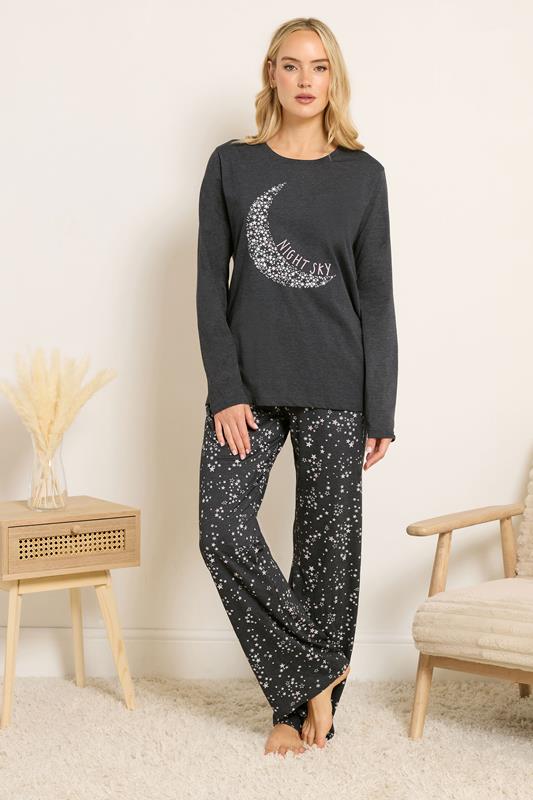 LTS Tall Grey 'Night Sky' Slogan Wide Leg Pyjama Set | Long Tall Sally 1