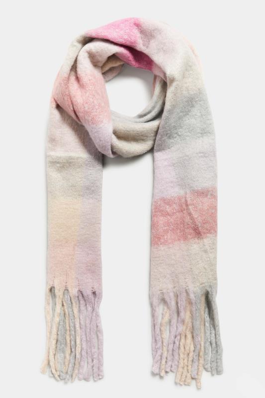 Blush Pink Block Check Chunky Tassel Scarf | Yours Clothing 2