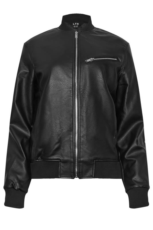 LTS Tall Black Pu Leather Bomber Jacket | Long Tall Sally 5