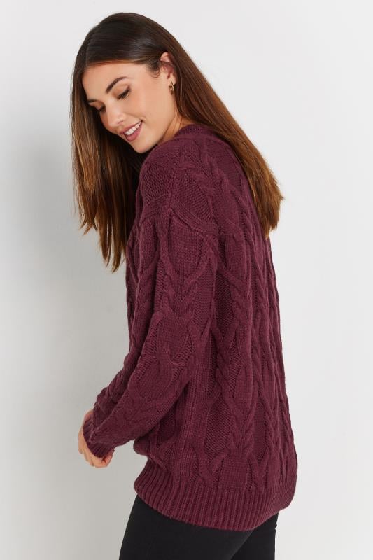 LTS Tall Women's Burgundy Red Cable Knit Jumper | Long Tall Sally 3