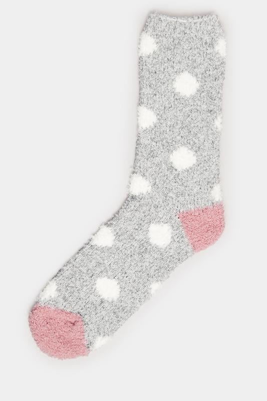2 PACK Grey & Pink Fluffy Bed Socks | Yours Clothing 8