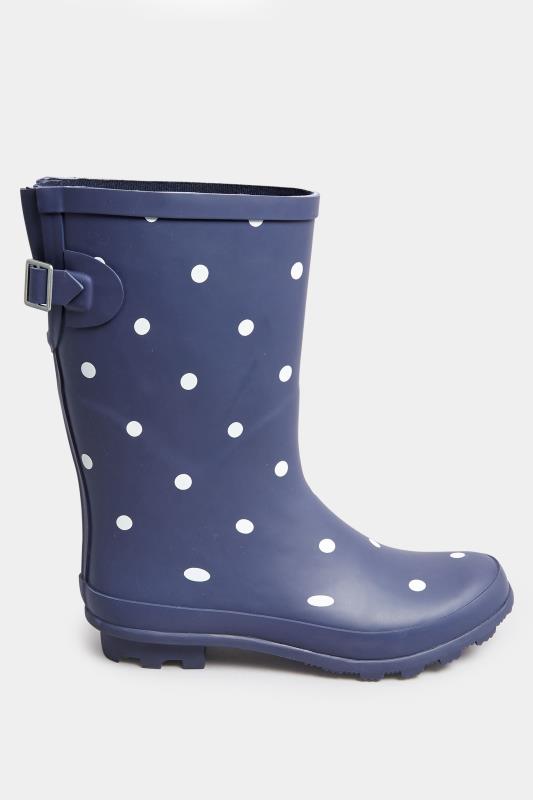 Navy Spot Print Mid Calf Wellies In Wide E Fit | Yours Clothing 3