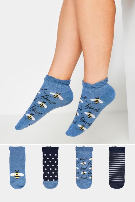 Plus Size  Yours 4 PACK Blue 'Bee Kind' Trainer Liner Socks