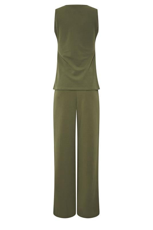 LTS Tall Women's Set Khaki Green Textured Waistcoat & Wide Leg Trousers | Long Tall Sally 6