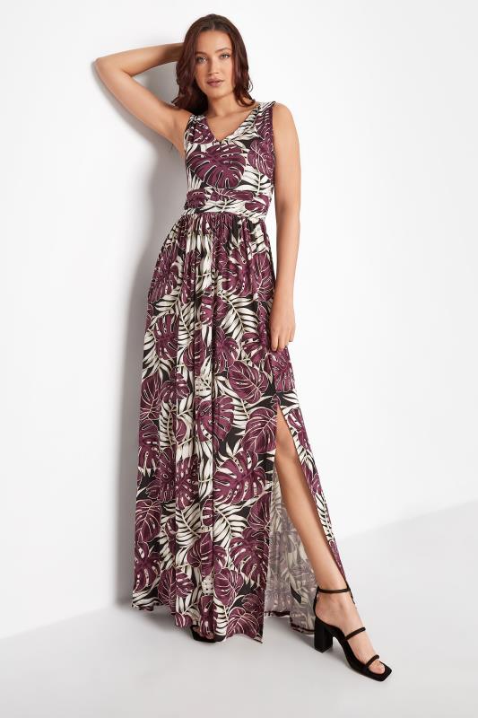 Tall  LTS Tall Purple Floral Side Slit Maxi Dress