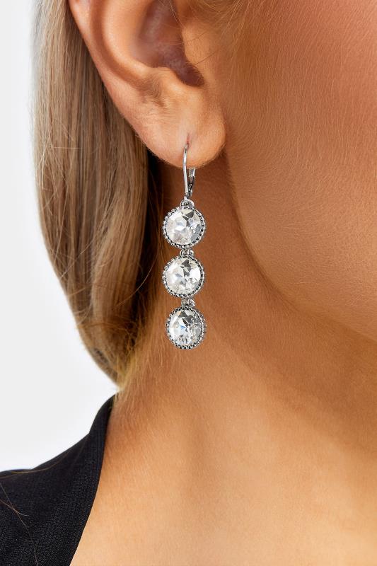Plus Size  Yours Silver Tone Triple Diamante Drop Earrings