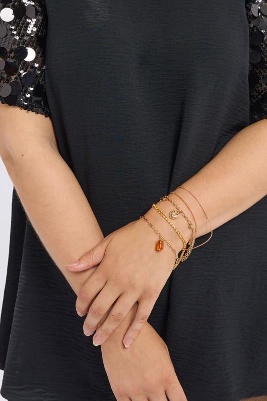 Plus Size  Yours 5 PACK Gold Heart Chain Bracelet