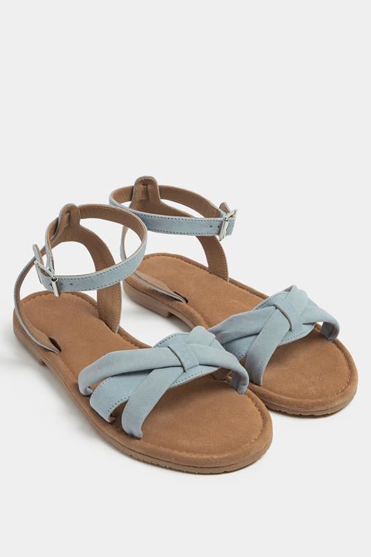  Yours Blue Faux Leather Cross Over Sandals In Extra Wide EEE Fit