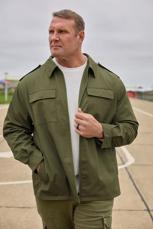 BadRhino Big & Tall Khaki Green Military Zip Through Overshirt
