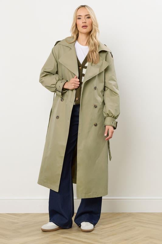 LTS Tall Sage Green Balloon Sleeve Buckle Trench Coat | Long Tall Sally 2
