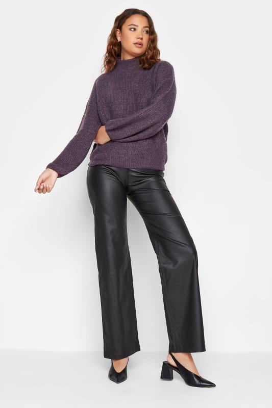 LTS Tall Dark Purple Funnel Neck Knitted Jumper | Long Tall Sally  4