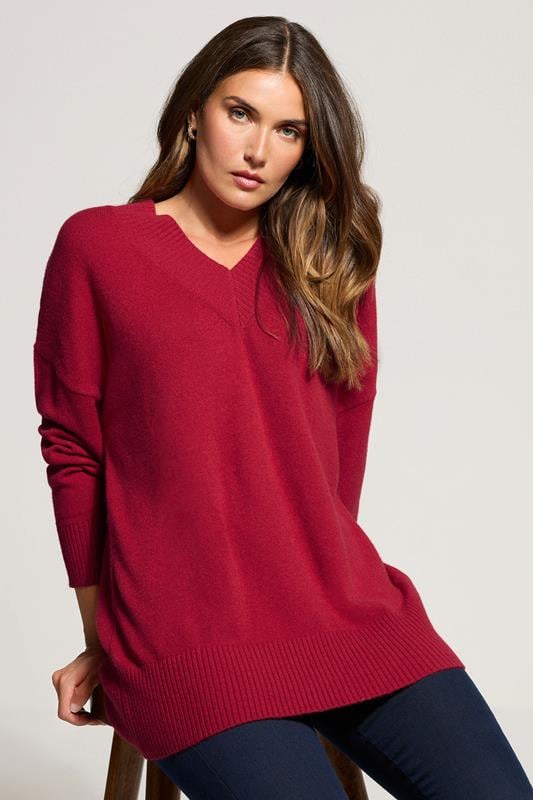 LTS Tall Red Wool V-Neck Jumper | Long Tall Sally 1